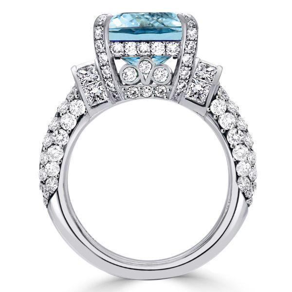 Art Deco Aquamarine Engagement Ring - Emerald Cut Sterling Silver