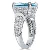 Art Deco Aquamarine Engagement Ring - Emerald Cut Sterling Silver