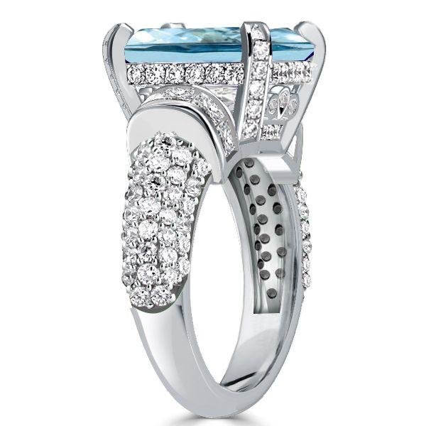 Art Deco Aquamarine Engagement Ring - Emerald Cut Sterling Silver