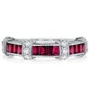 Ruby Baguette Wedding Band - 925 Sterling Silver Vintage Ring