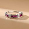 Ruby Baguette Wedding Band - 925 Sterling Silver Vintage Ring