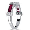 Ruby Baguette Wedding Band - 925 Sterling Silver Vintage Ring
