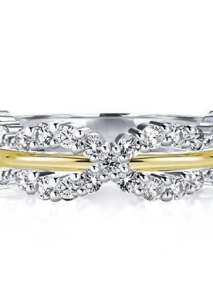 Two Tone Twist Wedding Band with Created White Sapphire in Sterling Silver