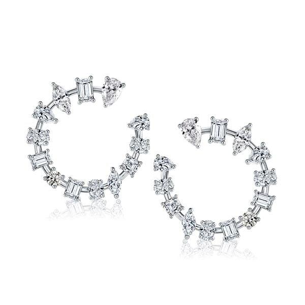 Mixed Shape Sapphire Pendant Necklace and Earrings Jewelry Set in Rhodium Plated 925 Sterling Silver