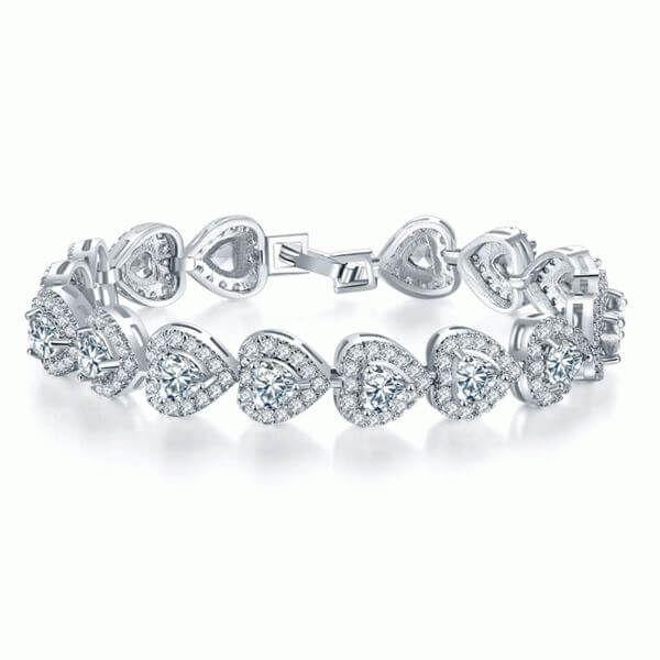 Halo Heart Created White Sapphire Bracelet in Sterling Silver