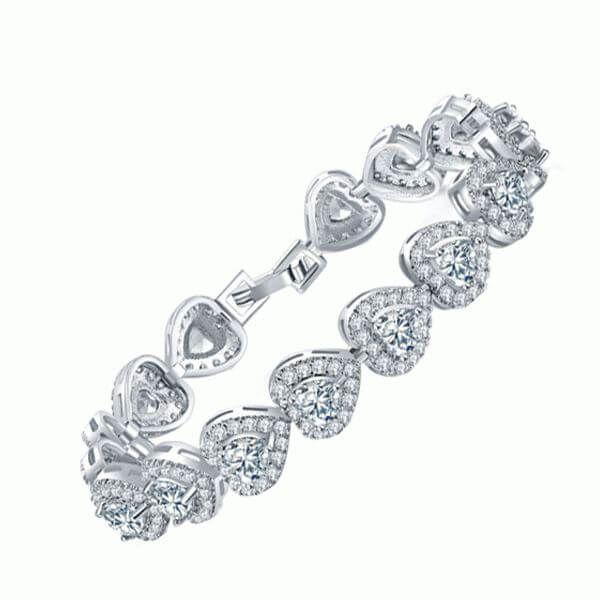 Halo Heart Created White Sapphire Bracelet in Sterling Silver