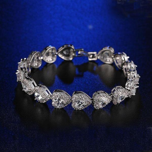 Halo Heart Created White Sapphire Bracelet in Sterling Silver