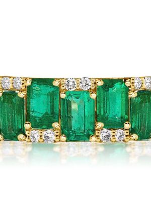 Golden Emerald Cut Emerald Wedding Band for Women - 18K Gold Plated Sterling Silver