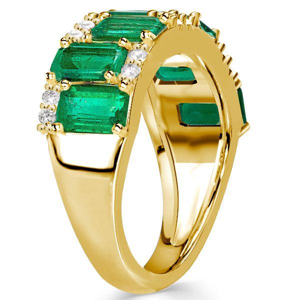 Golden Emerald Cut Emerald Wedding Band for Women - 18K Gold Plated Sterling Silver