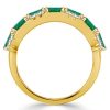 Golden Emerald Cut Emerald Wedding Band for Women - 18K Gold Plated Sterling Silver