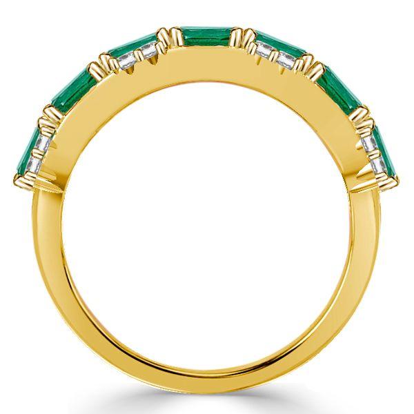 Golden Emerald Cut Emerald Wedding Band for Women - 18K Gold Plated Sterling Silver