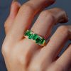 Golden Emerald Cut Emerald Wedding Band for Women - 18K Gold Plated Sterling Silver