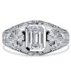 Emerald Cut White Sapphire Engagement Ring | Vintage Style Sterling Silver Cocktail Ring