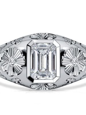 Emerald Cut White Sapphire Engagement Ring | Vintage Style Sterling Silver Cocktail Ring