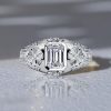 Emerald Cut White Sapphire Engagement Ring | Vintage Style Sterling Silver Cocktail Ring