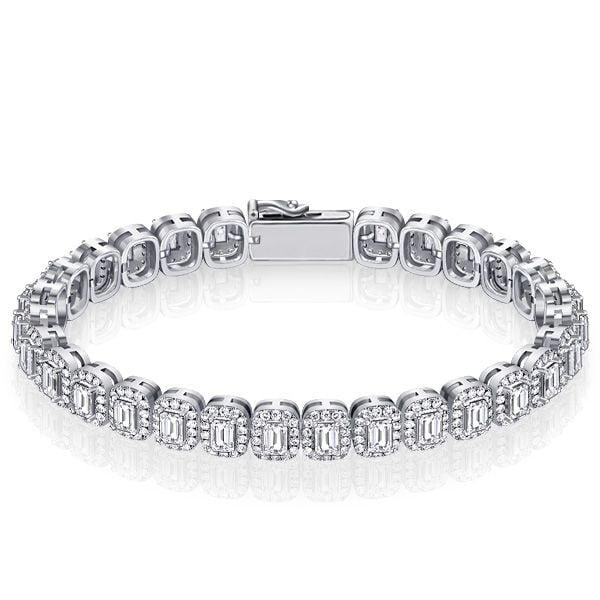 Emerald Cut Halo Tennis Bracelet in 925 Sterling Silver | Multiple Lengths Available