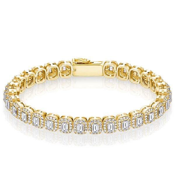 Emerald Cut Halo Tennis Bracelet in 925 Sterling Silver | Multiple Lengths Available