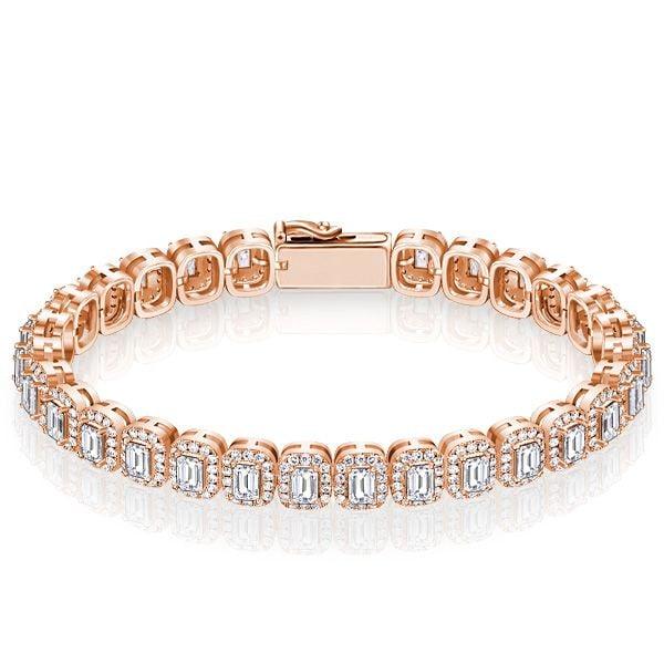 Emerald Cut Halo Tennis Bracelet in 925 Sterling Silver | Multiple Lengths Available