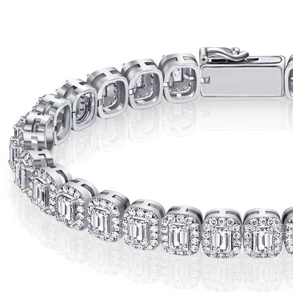 Emerald Cut Halo Tennis Bracelet in 925 Sterling Silver | Multiple Lengths Available