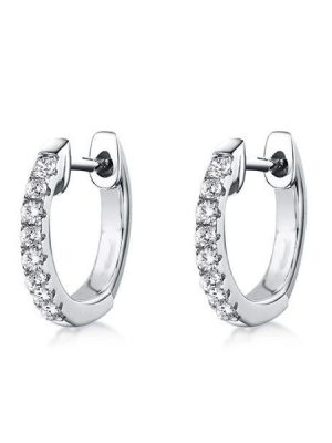 Sterling Silver Half Stone Round Cut Hoop Earrings for Women