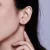 Sterling Silver Half Stone Round Cut Hoop Earrings for Women