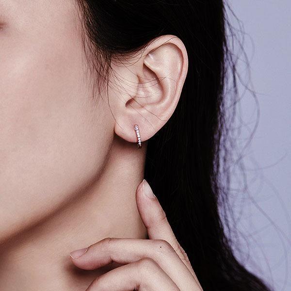 Sterling Silver Half Stone Round Cut Hoop Earrings for Women