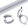 Sterling Silver Half Stone Round Cut Hoop Earrings for Women
