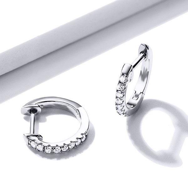 Sterling Silver Half Stone Round Cut Hoop Earrings for Women
