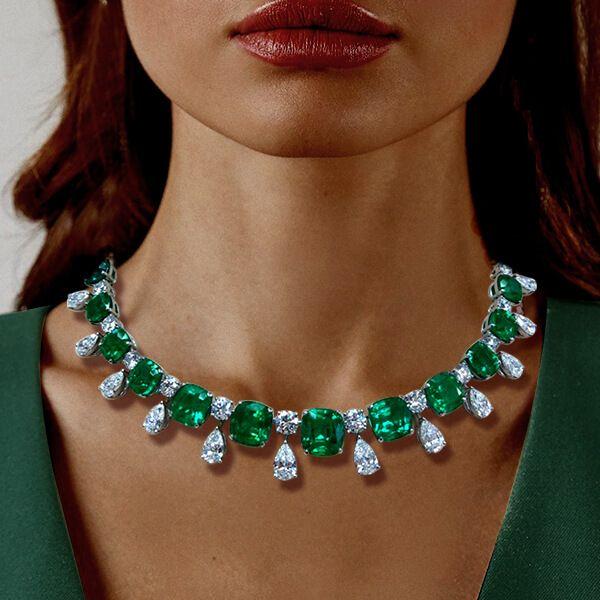 Cushion Cut Emerald Pendant Necklace in Sterling Silver