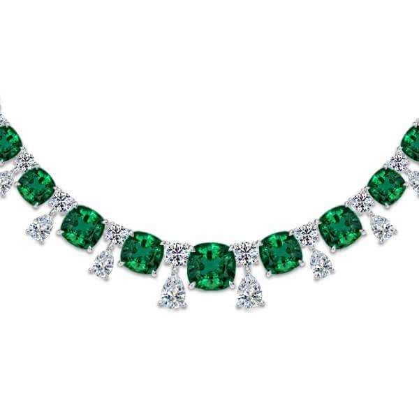 Cushion Cut Emerald Pendant Necklace in Sterling Silver