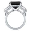 Black Three Stone Emerald Cut Ring in Rhodium Plated 925 Sterling Silver