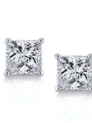 Princess Cut White Sapphire Stud Earrings - Sterling Silver