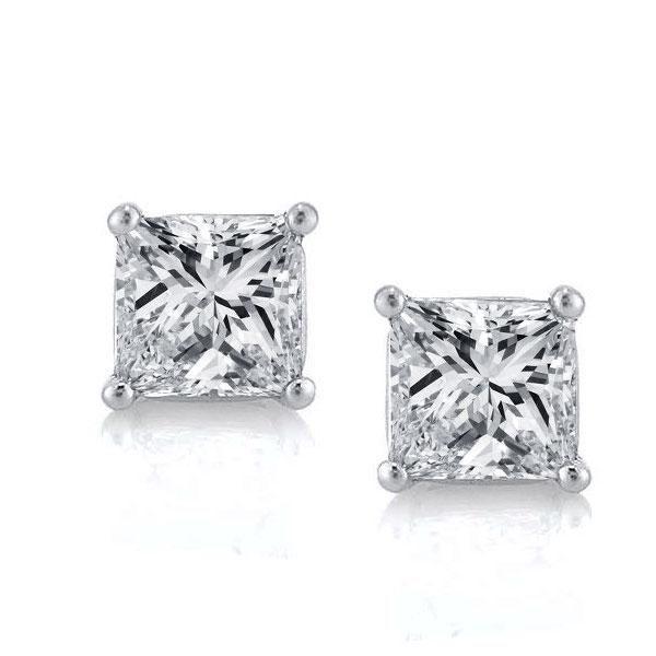 Princess Cut White Sapphire Stud Earrings - Sterling Silver