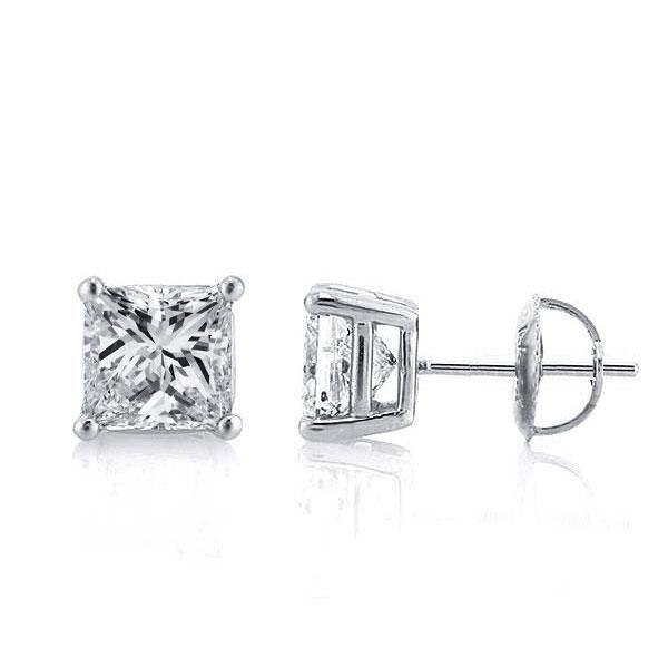 Princess Cut White Sapphire Stud Earrings - Sterling Silver