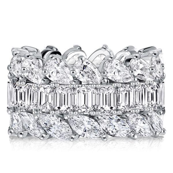 Emerald & Pear & Marquise Cut Wedding Band - Sterling Silver Triple Row Ring