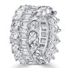 Emerald & Pear & Marquise Cut Wedding Band - Sterling Silver Triple Row Ring
