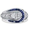 Art Deco Blue Sapphire Pear Shaped Engagement Ring in Rhodium Plated Sterling Silver