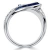 Art Deco Blue Sapphire Pear Shaped Engagement Ring in Rhodium Plated Sterling Silver