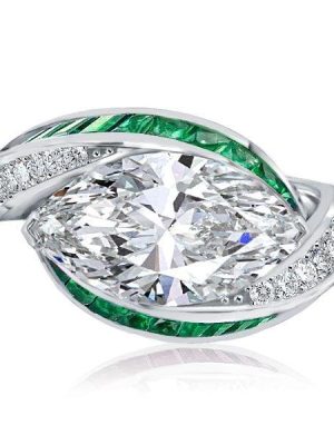Vintage Marquise Cut Engagement Ring for Women in Rhodium-Plated Sterling Silver