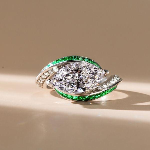 Vintage Marquise Cut Engagement Ring for Women in Rhodium-Plated Sterling Silver