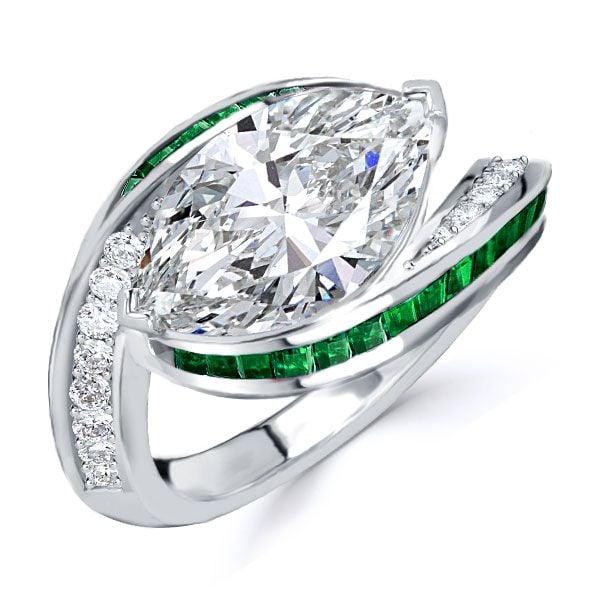 Vintage Marquise Cut Engagement Ring for Women in Rhodium-Plated Sterling Silver