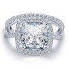Halo Cushion White Sapphire Wedding Ring Set - Sterling Silver & Titanium