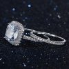 Halo Cushion White Sapphire Wedding Ring Set - Sterling Silver & Titanium