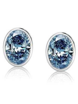 Oval Blue Topaz Stud Earrings in Sterling Silver Bezel Setting