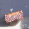 Paved Pink Stone Crossover Ring | 0.99 CT. TW. Criss-Cross Wedding Band in 18K Rose Gold Plated Sterling Silver