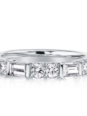 Thin Baguette Wedding Band - Sterling Silver Ring with 0.48 CT. TW
