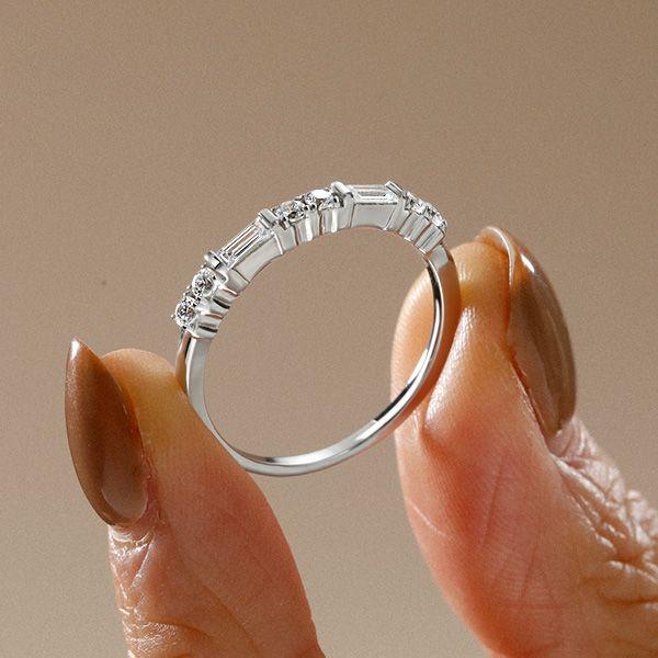 Thin Baguette Wedding Band - Sterling Silver Ring with 0.48 CT. TW