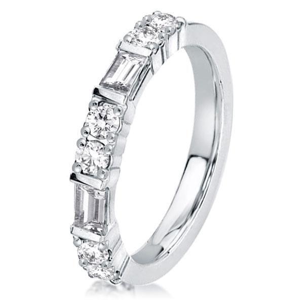 Thin Baguette Wedding Band - Sterling Silver Ring with 0.48 CT. TW