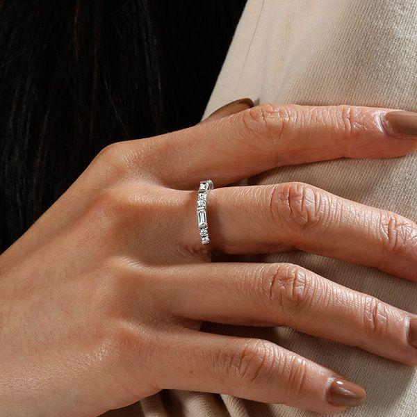 Thin Baguette Wedding Band - Sterling Silver Ring with 0.48 CT. TW