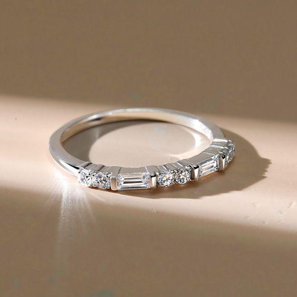 Thin Baguette Wedding Band - Sterling Silver Ring with 0.48 CT. TW